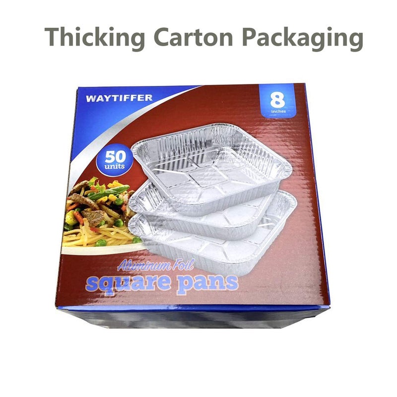 Waytiffer 50pack- 8 x 8 Aluminum foil Pans Disposable,Heavy Duty Square baking Cake Pans, Cooking Tins Homemade Breads Oven, Baking Roasting Pan - Image 4